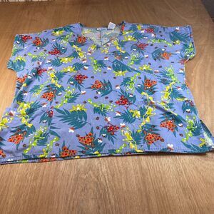 Jr. Scrubs 3X Frog Print Scrub Top V-Neck Short Sleeve Pockets